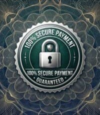 Blue secure checkout badge featuring a padlock icon and SSL data protection encryption.
